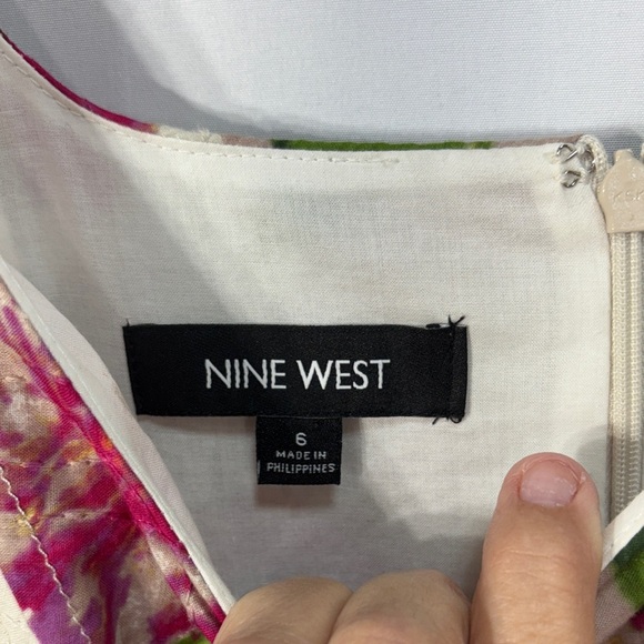 🎹 Nine West Pink and Green Floral striped tank Midi Dress cotton - Picture 4 of 5